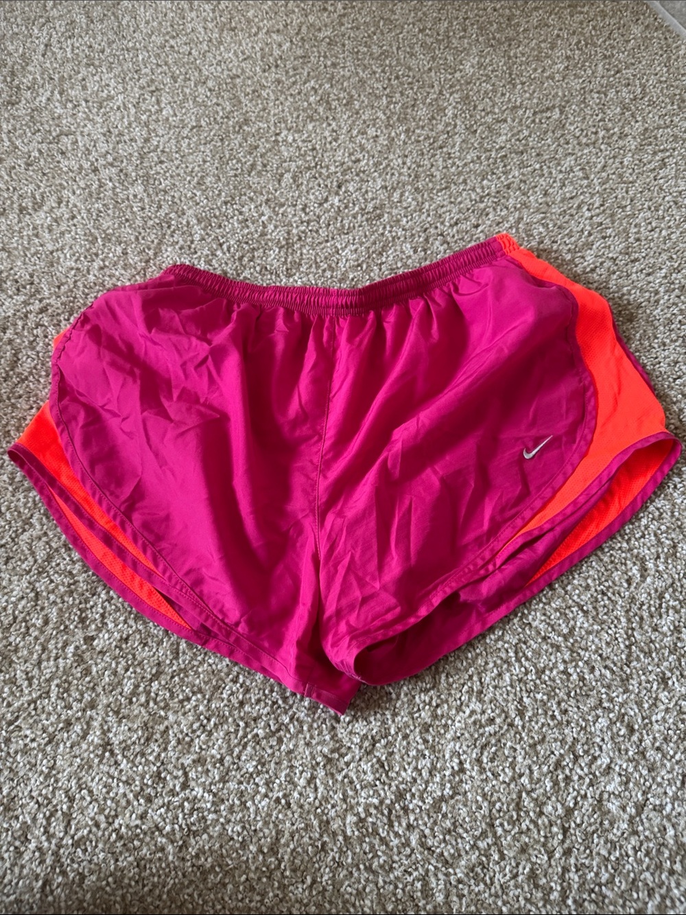Nike Women's Hot Pink and Neon Orange Athletic Shorts